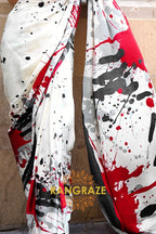 Rajwada Ivory White Satin Silk Printed Saree