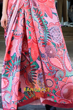 Stunning Royal Pink Digital Print Satin Soft Silk Saree