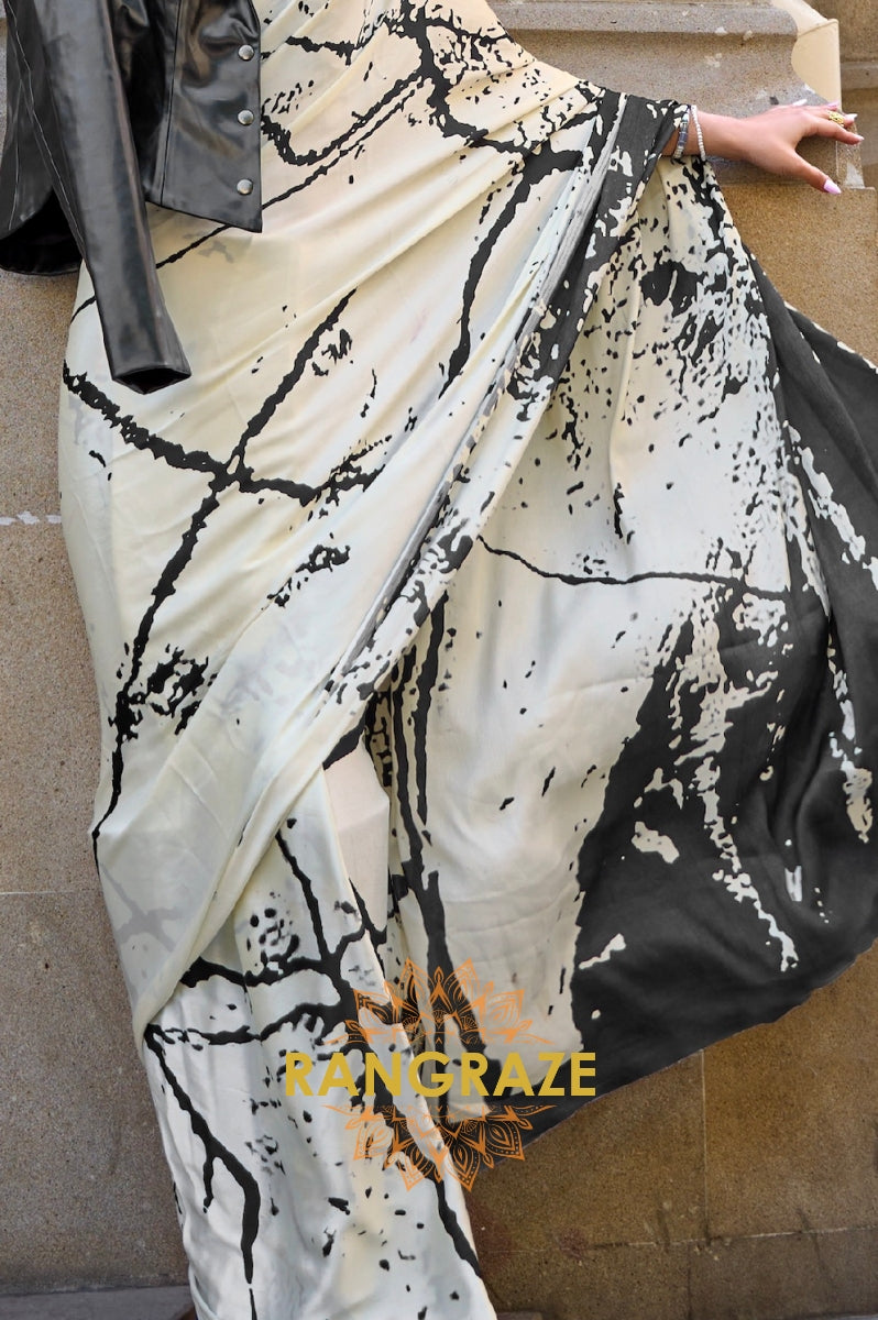 Royal Beige Satin Silk Printed Saree