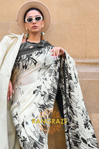 Royal Beige Satin Silk Printed Saree