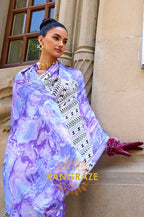 Royal White And Purple Satin Silk Printed Saree