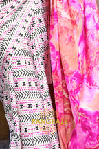 Royal Pink And Pearl White Satin Silk Printed Saree