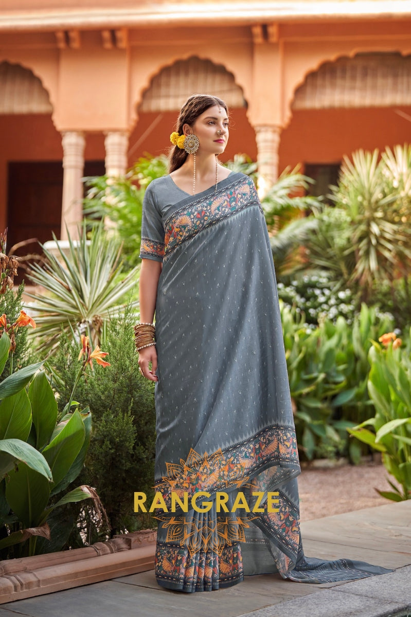 Regal Grey Kia Silk Printed Saree