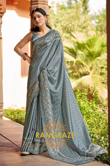 Metal Greyish Green Regal Kia Silk Printed Saree