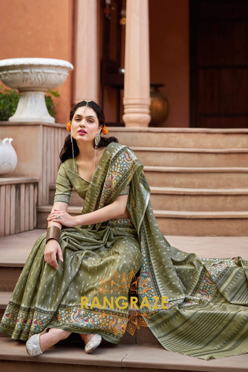 Regal Forest Green Kia Silk Printed Saree