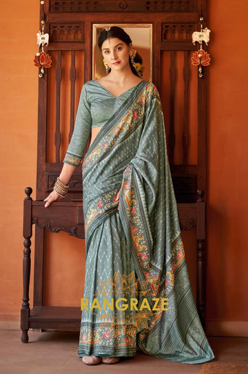 Regal Slate Grey Kia Silk Printed Saree