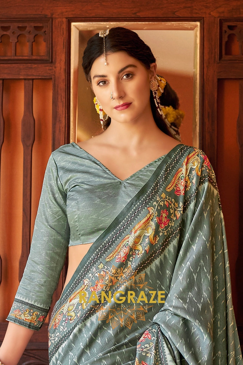 Regal Slate Grey Kia Silk Printed Saree