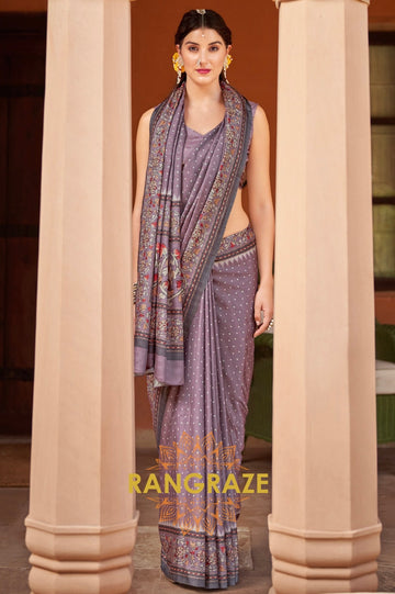 Regal Lilac Purple Kia Silk Printed Saree