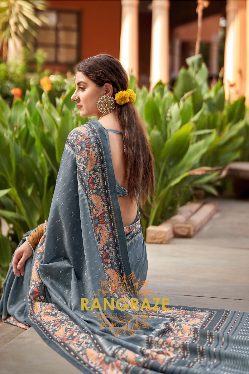 Regal Grey Kia Silk Printed Saree