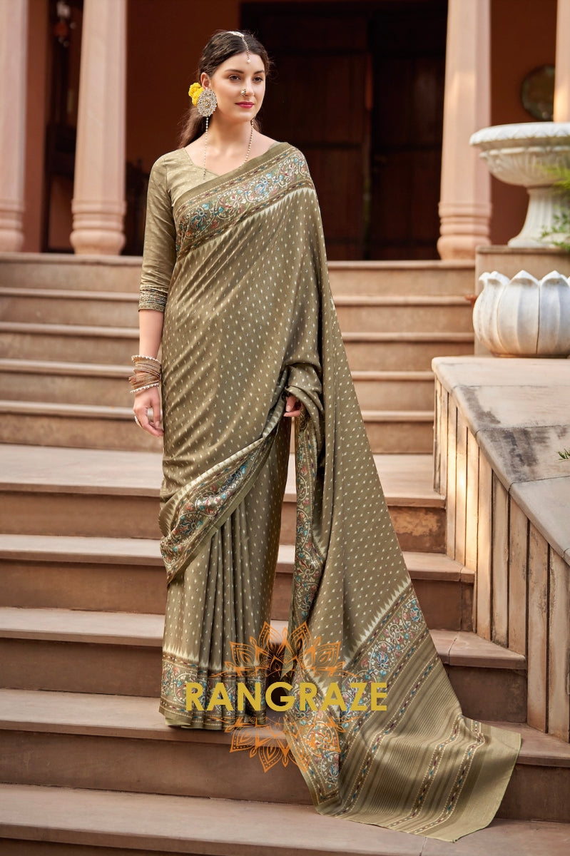 Regal Olive Green Kia Silk Printed Saree