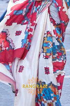 Pearly White Apex Pure Satin Silk Digital Print Saree