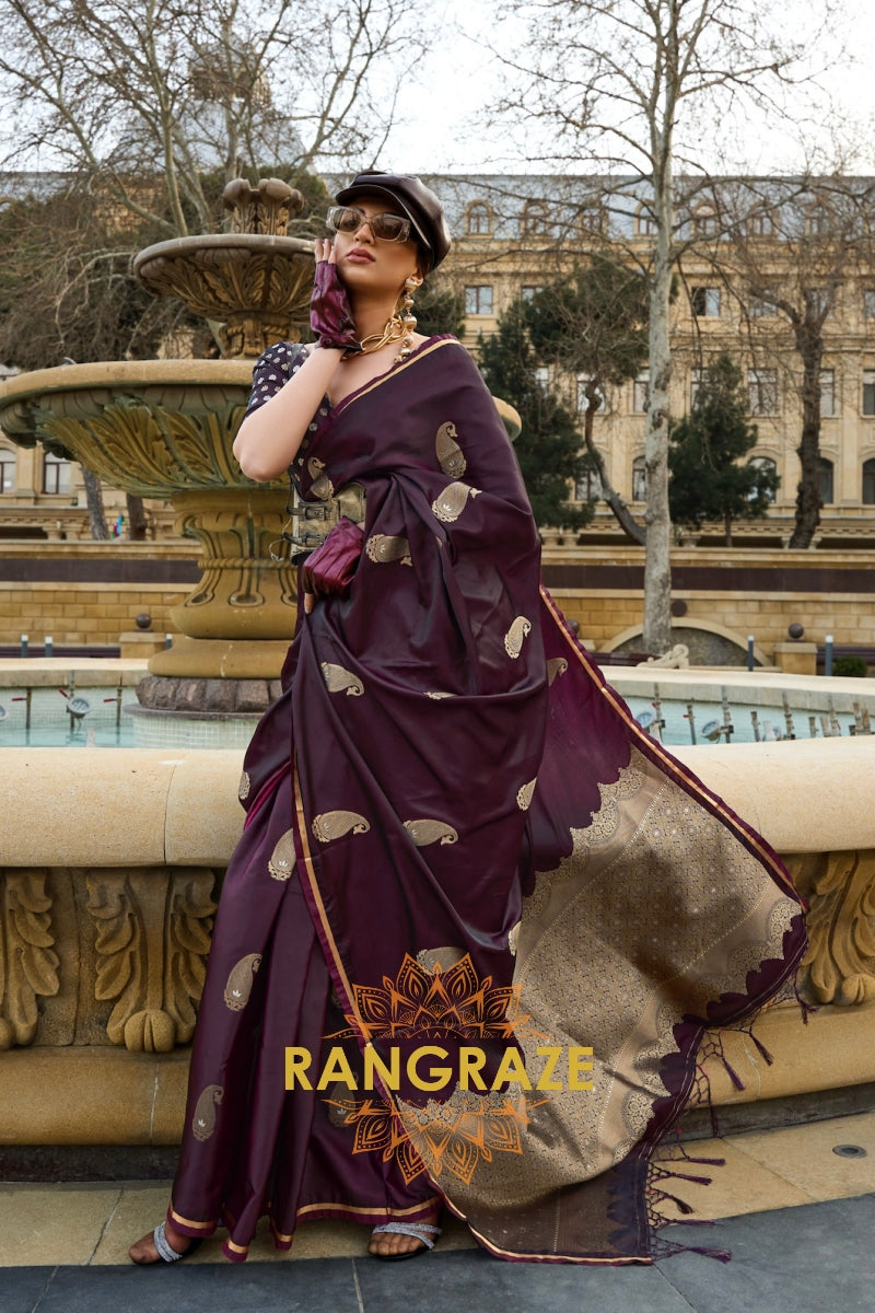 Royal Wine Woven Satin Silk Saree