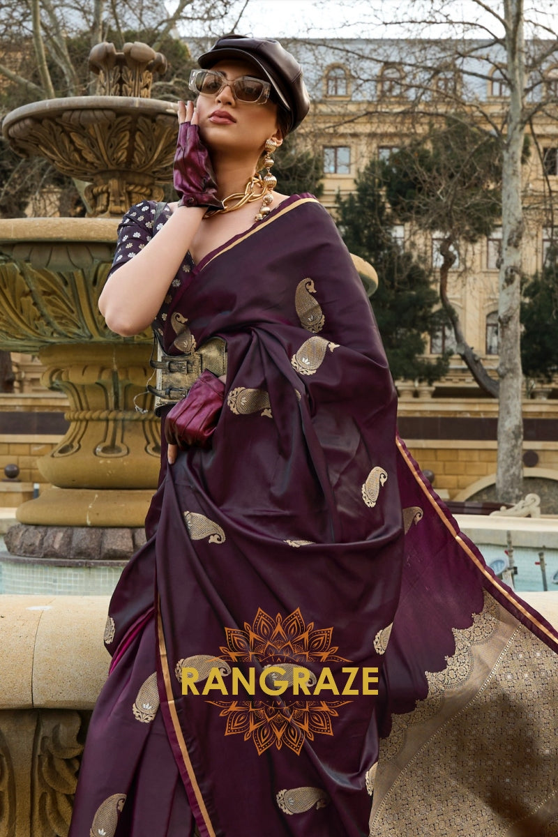 Royal Wine Woven Satin Silk Saree