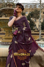 Royal Wine Woven Satin Silk Saree