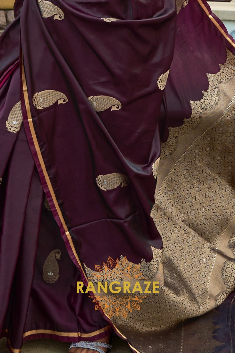 Royal Wine Woven Satin Silk Saree