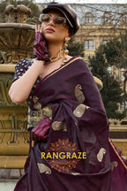 Royal Wine Woven Satin Silk Saree