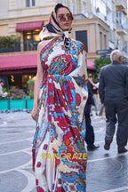 Pearly White Apex Pure Satin Silk Digital Print Saree