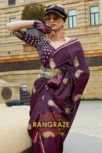 Royal Wine Woven Satin Silk Saree