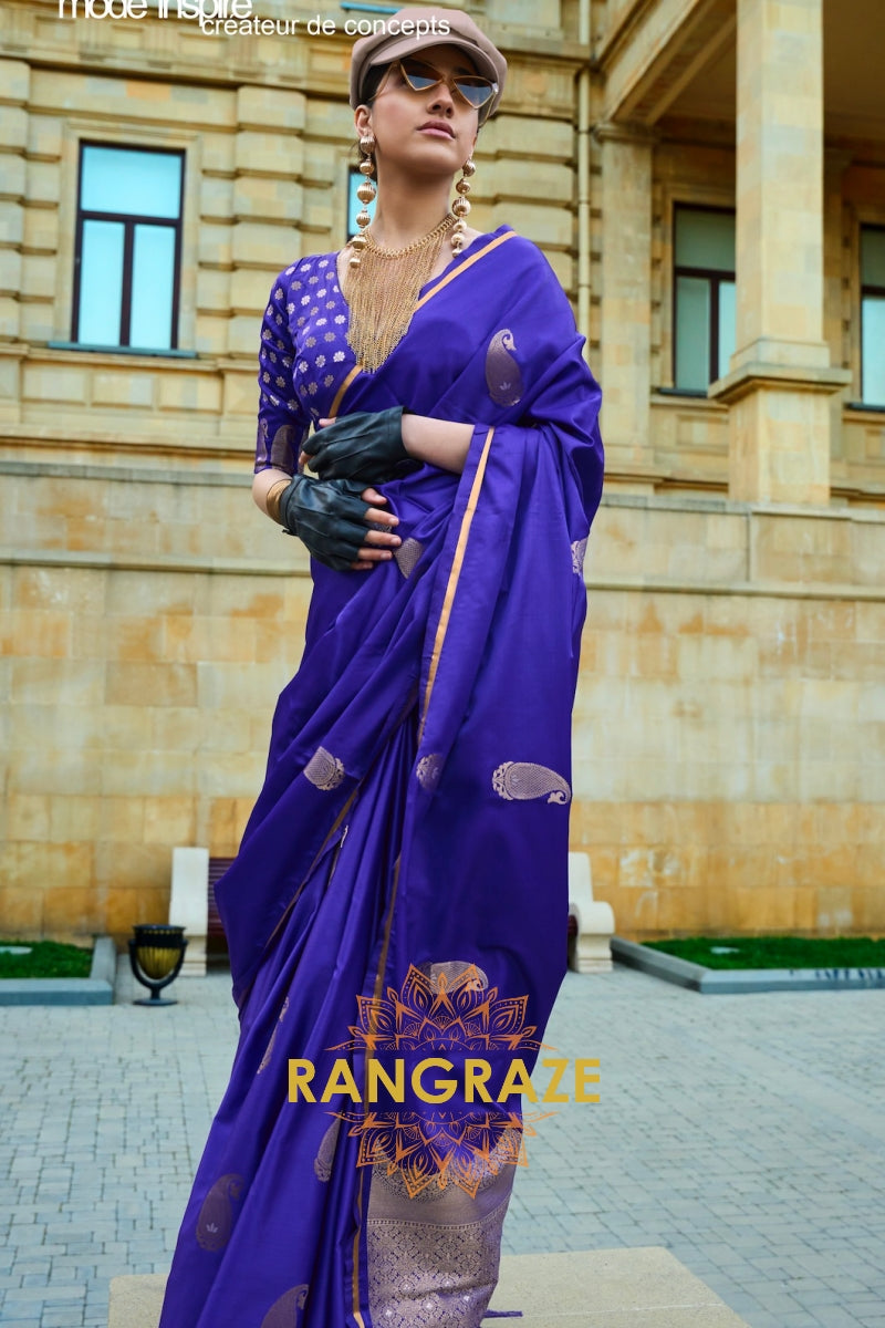 Royal Blue Woven Satin Silk Saree