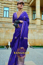 Royal Blue Woven Satin Silk Saree
