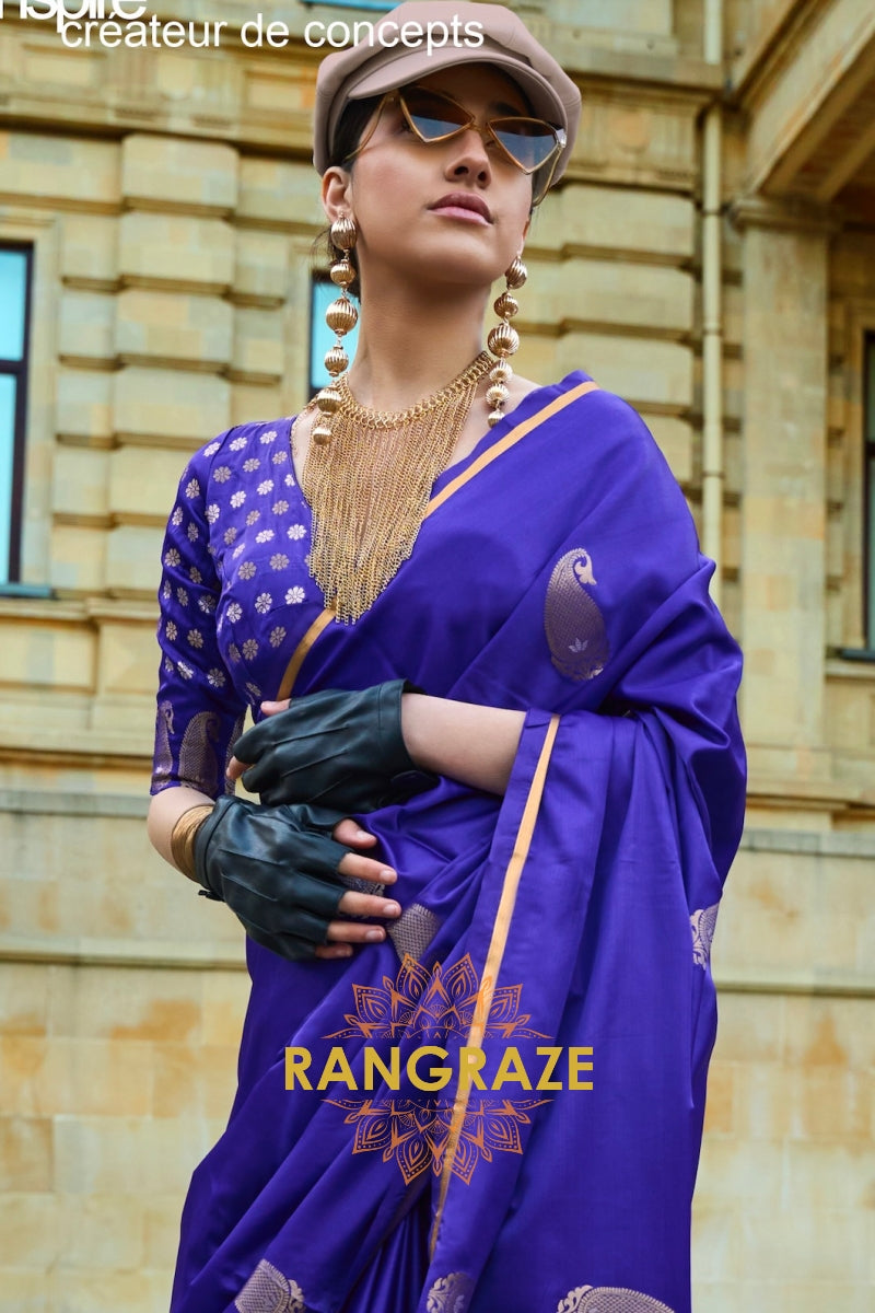 Royal Blue Woven Satin Silk Saree