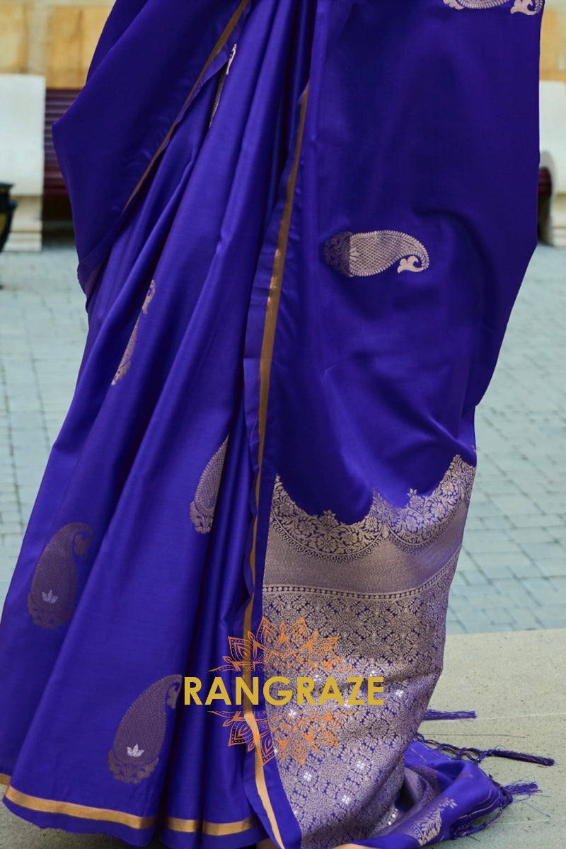 Royal Blue Woven Satin Silk Saree