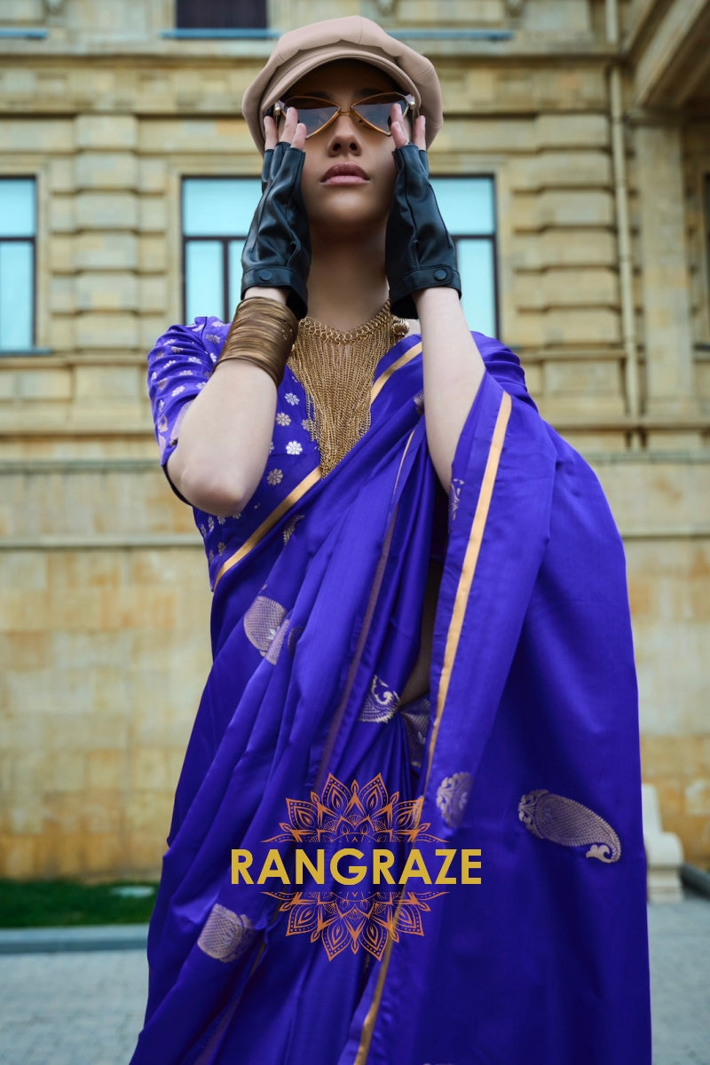 Royal Blue Woven Satin Silk Saree