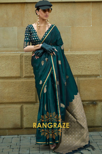 Beautiful Green Woven Satin Silk Saree