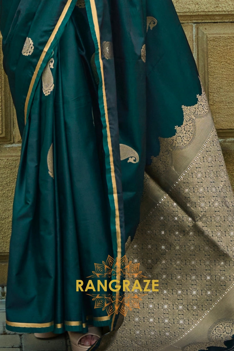 Beautiful Green Woven Satin Silk Saree