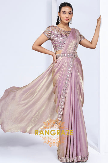 Lavender Gold Shimmer Ready-to-Wear Designer Saree