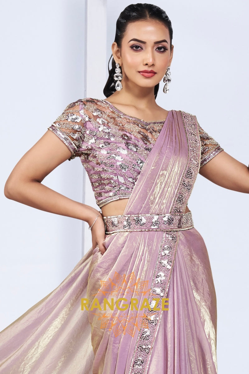 Lavender Gold Shimmer Ready-to-Wear Designer Saree