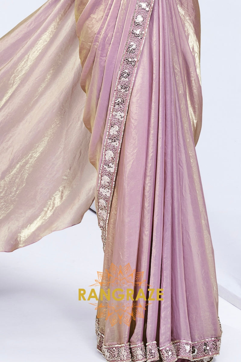 Lavender Gold Shimmer Ready-to-Wear Designer Saree