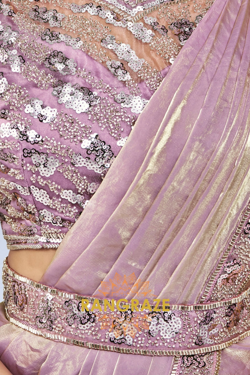 Lavender Gold Shimmer Ready-to-Wear Designer Saree