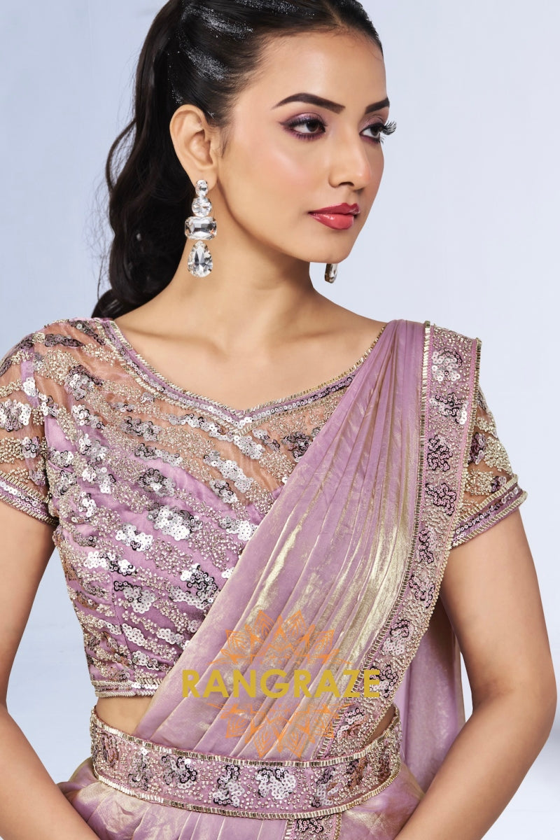 Lavender Gold Shimmer Ready-to-Wear Designer Saree