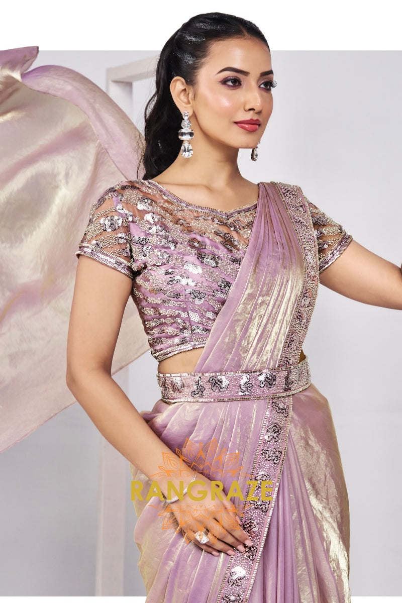 Lavender Gold Shimmer Ready-to-Wear Designer Saree