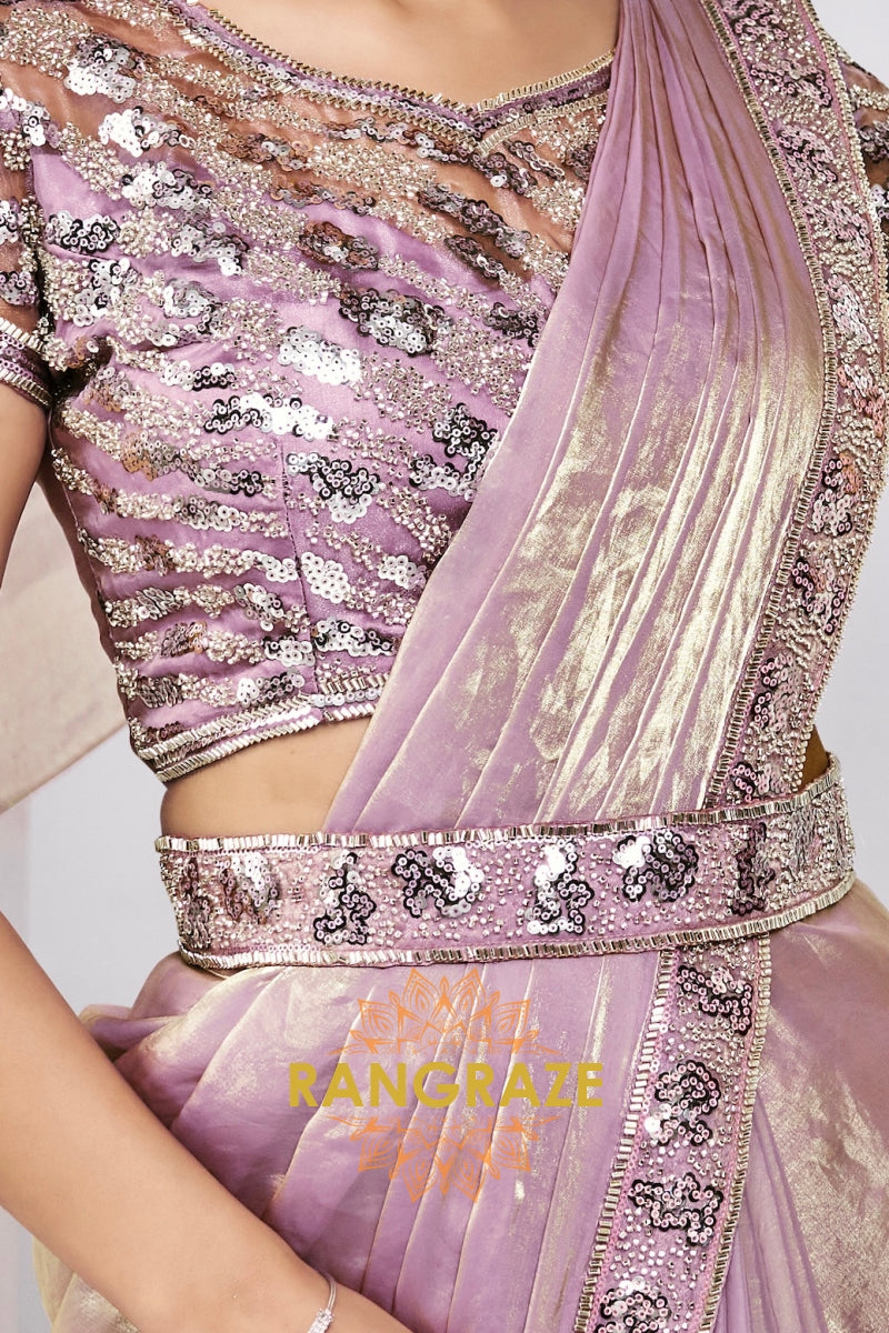 Lavender Gold Shimmer Ready-to-Wear Designer Saree
