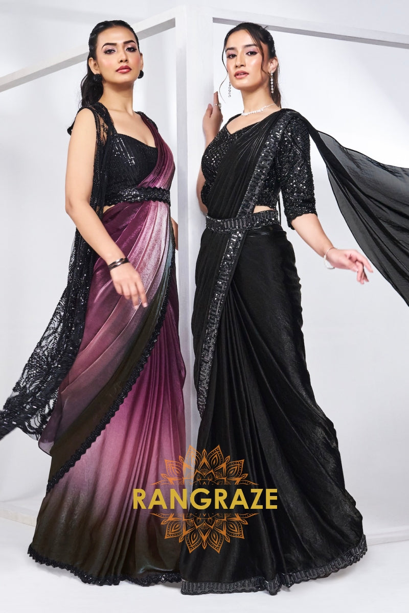 Midnight Elegance Black Ready-to-Wear Saree with Handwork Blouse