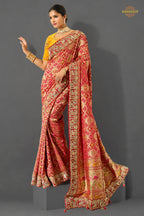 Scarlet Red Embroidered Bandhej Georgette Saree
