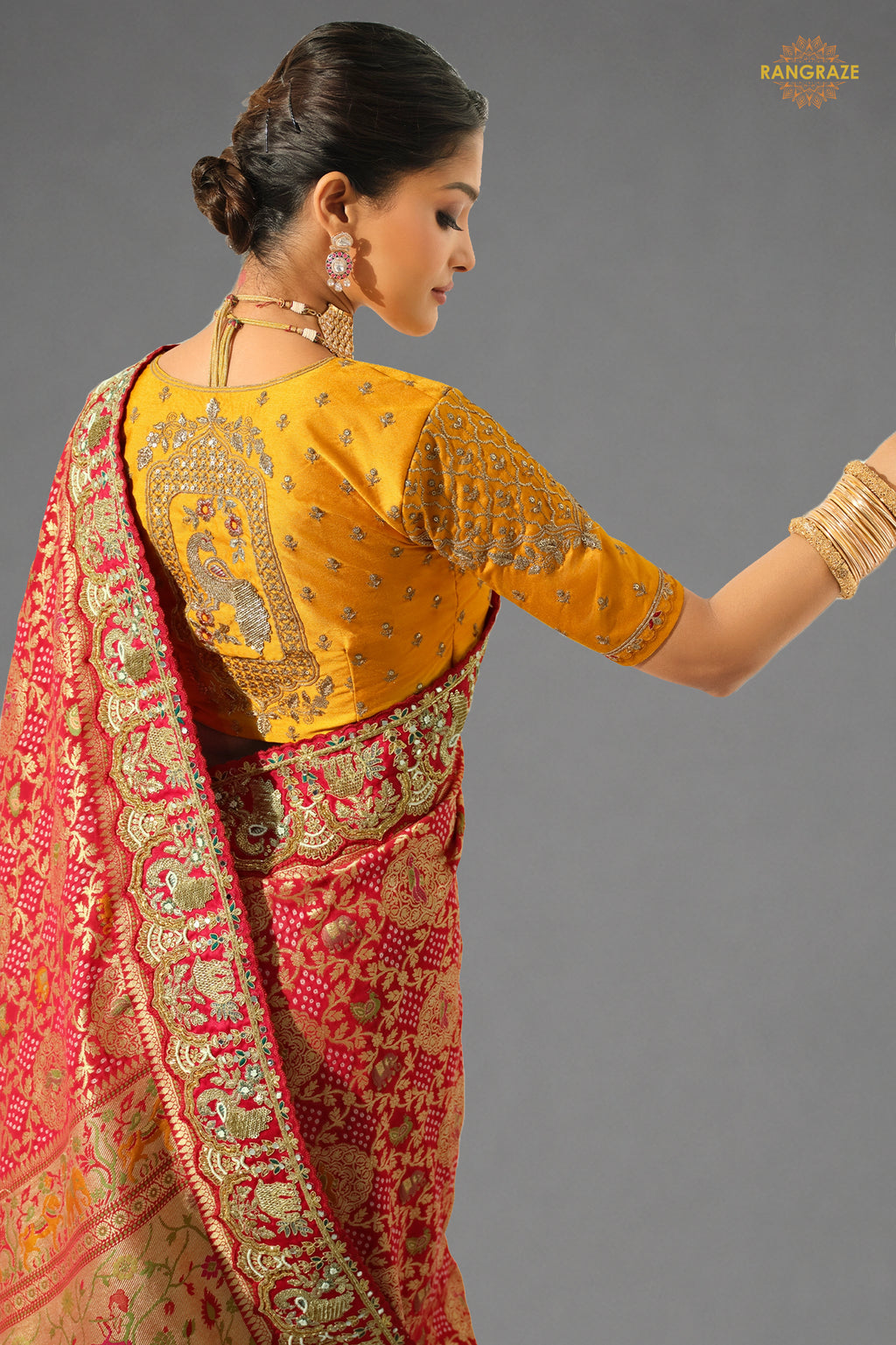 Scarlet Red Embroidered Bandhej Georgette Saree