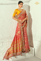 Scarlet Red Embroidered Bandhej Georgette Saree