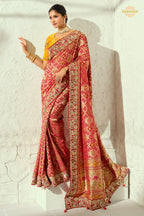 Scarlet Red Embroidered Bandhej Georgette Saree