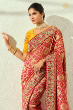 Scarlet Red Embroidered Bandhej Georgette Saree