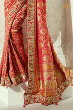 Scarlet Red Embroidered Bandhej Georgette Saree