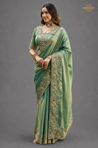 Sea Green Embroidred Fancy Silk Saree