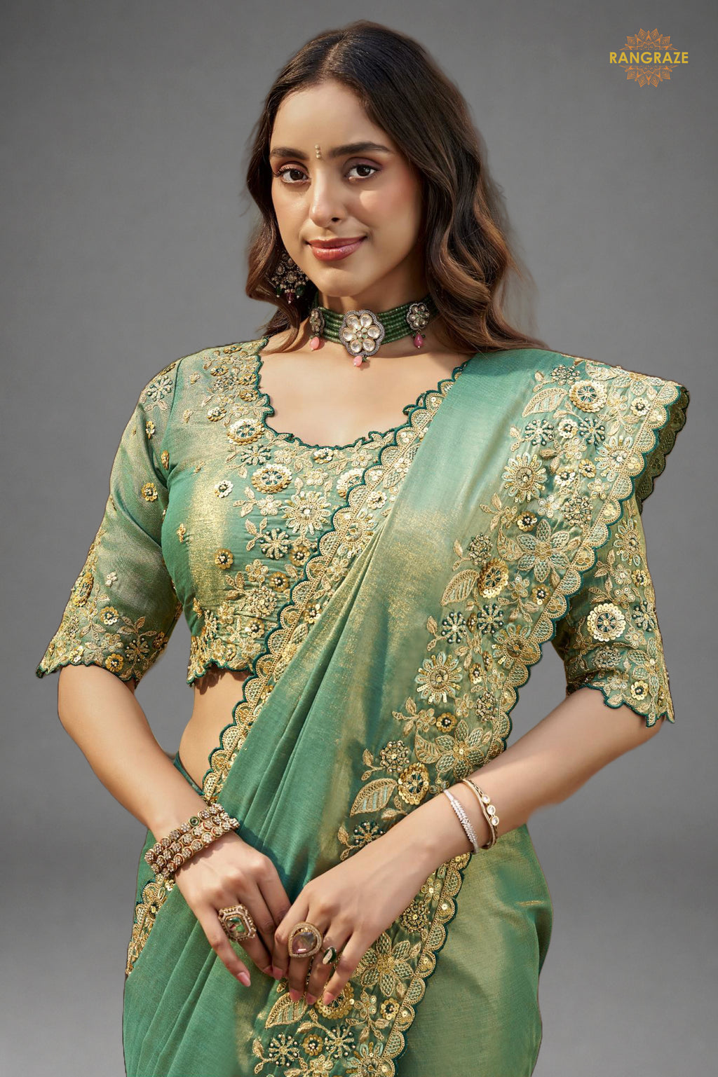 Sea Green Embroidred Fancy Silk Saree