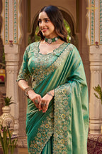 Sea Green Embroidred Fancy Silk Saree