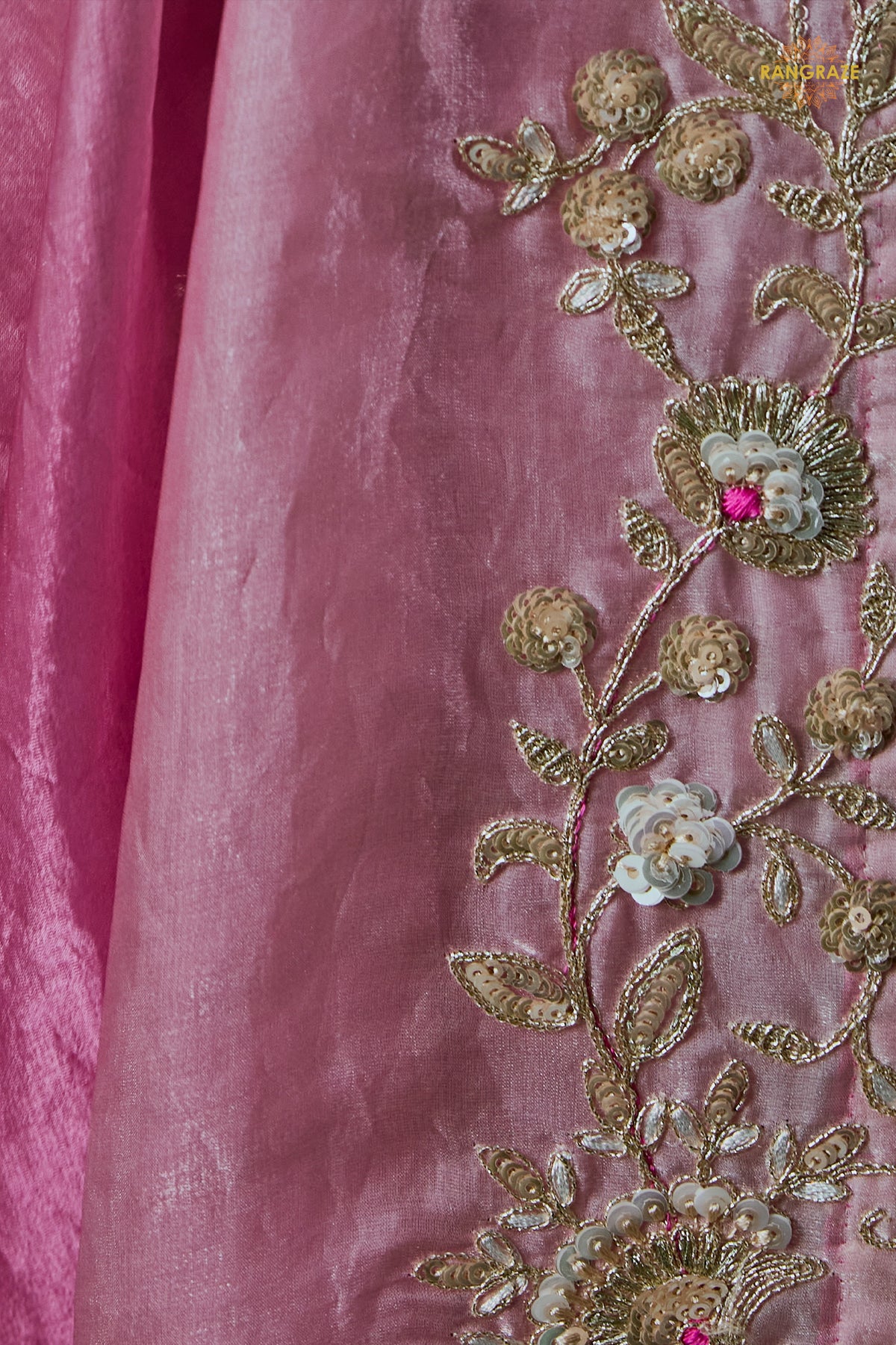 Shades Of Pink Cobalt Blue Embroidered Tissue Organza Saree