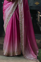 Shades Of Pink Cobalt Blue Embroidered Tissue Organza Saree