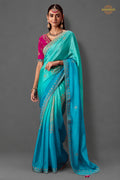 Shades of Blue Ombre Woven Dola Crape Soft Silk