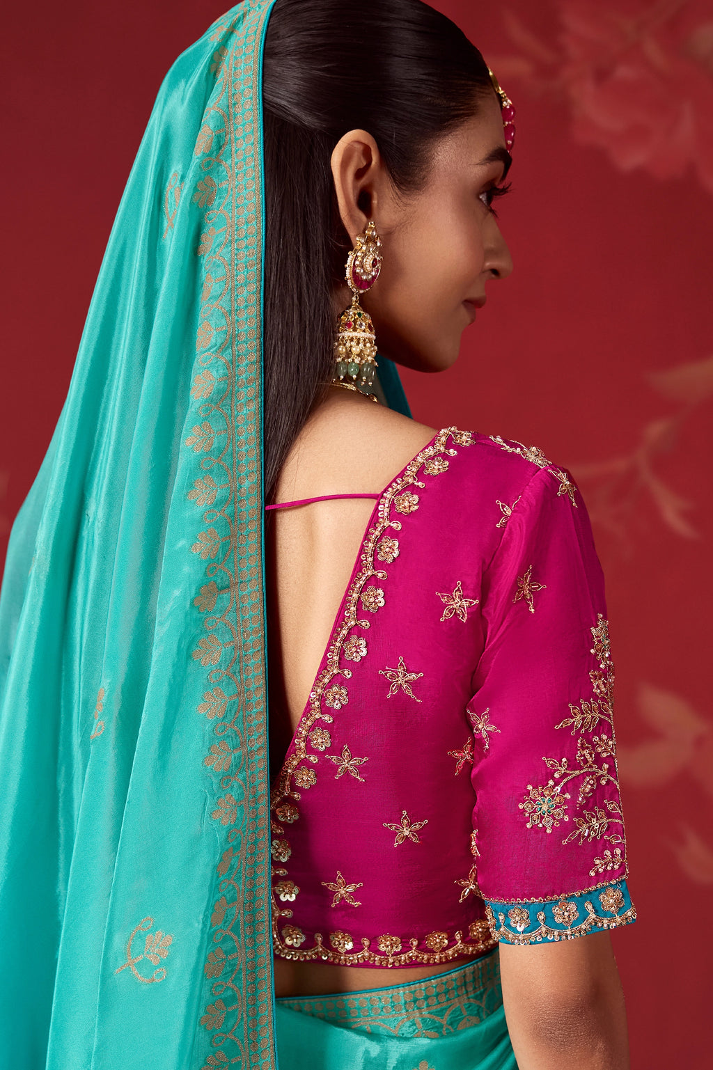 Shades of Blue Ombre Woven Dola Crape Soft Silk